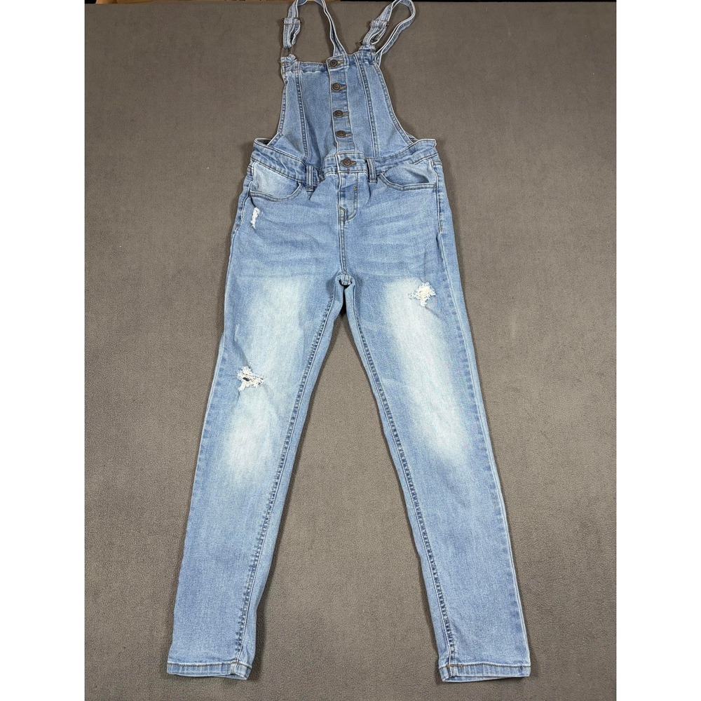 Vigoss Denim Overalls Girls Large Blue Distressed Skinny Bib Jumpsuit